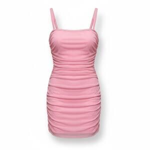 Zattcas Pink Ruched Bodycon Dress Womens XS Spaghetti Strap Party Cocktail NWT